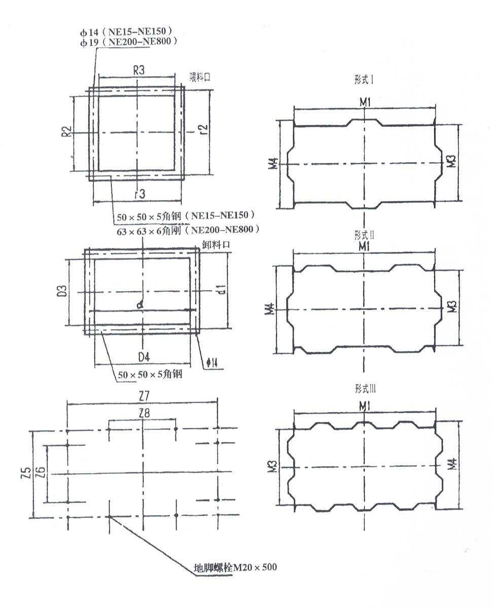 NE提升機(jī)機(jī)殼形式及地腳圖 NE提升機(jī)機(jī)殼形式及地腳圖-河南振江機(jī)械